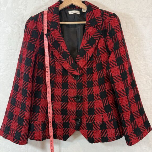 Coldwater Creek Jacket Blazer Houndstooth Chenille Red Black Plaid 20 - Picture 8 of 11